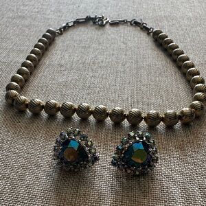 Coro Gold Necklace with Aurora Borealis earrings.